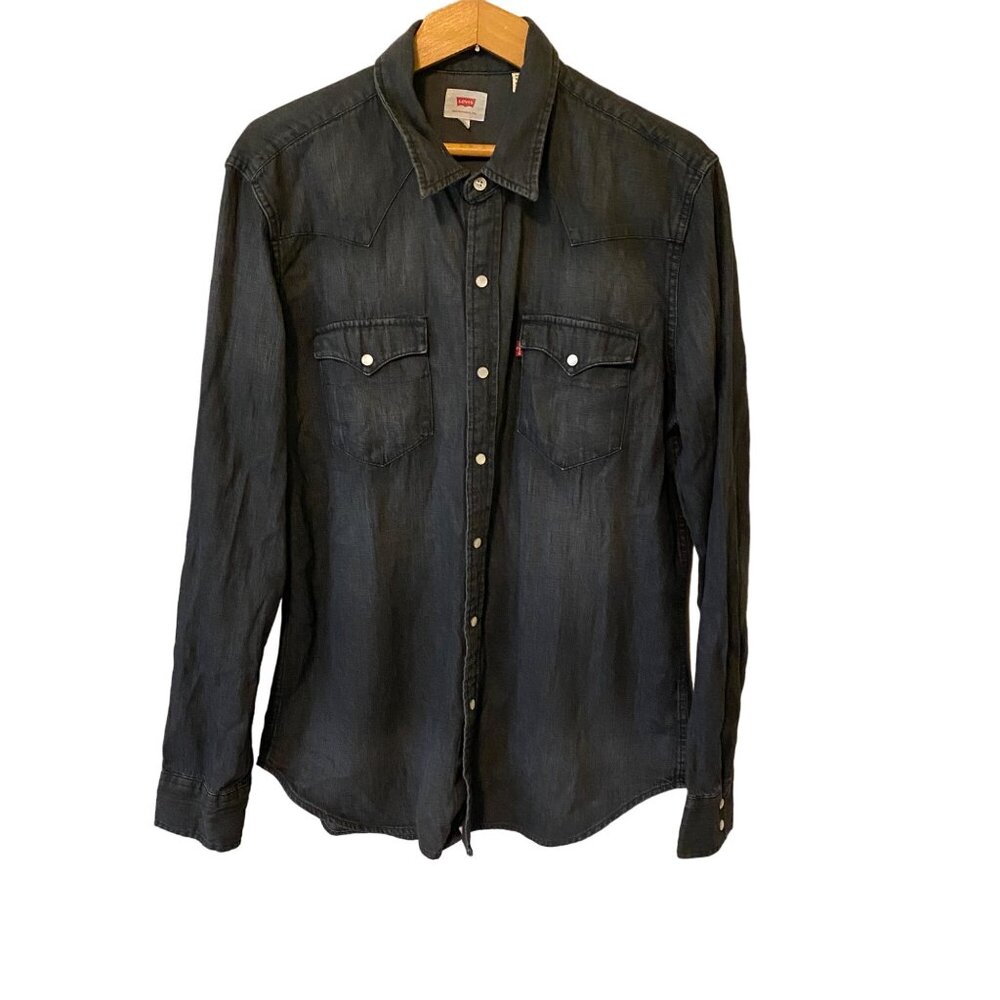 Men’s Levi’s Dark Wash Denim Button Up Shirt 100% Cotton Size Large
